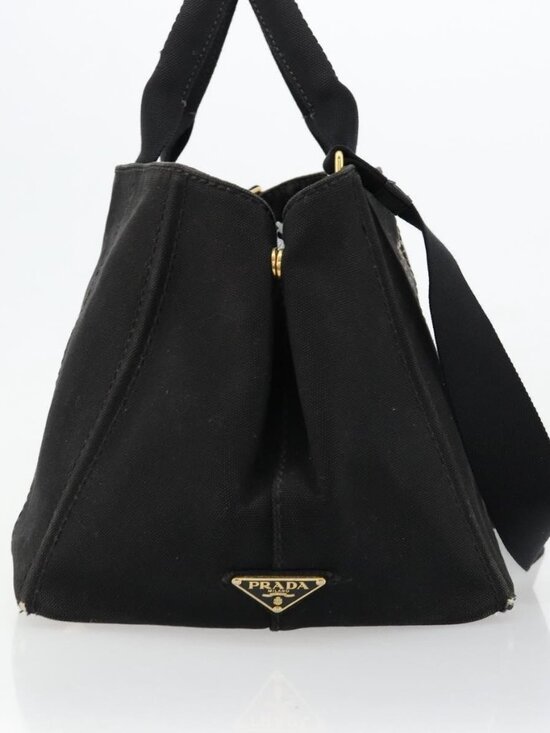 PRADA Canapa MM Hand Bag Canvas 2way Black Gold Auth 180606 main image 6